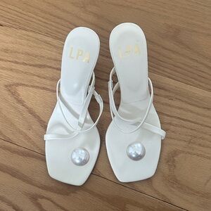 LPA Cream Wedge Sandals with Pearl Accent, Size 6